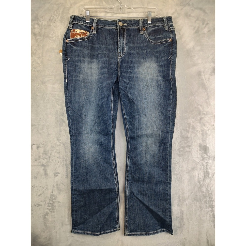 Rock & Roll Denim Women's Bootcut Jeans Distressed Embellished Pockets W32 L30 - Picture 2 of 8